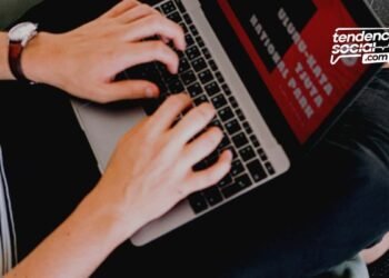 Persona sentada escribiendo en un computador.