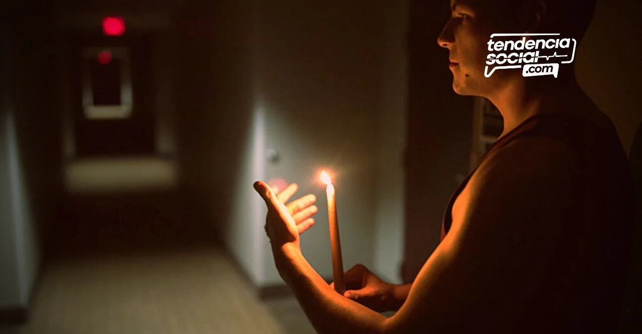 Un hombre esta con una vela en su casa en Soacha por cortes de luz