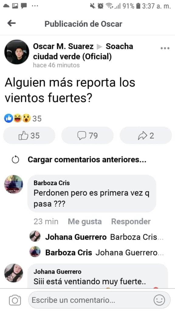 Fuertes vientos Bogotá, Soacha y Sibaté Facebook 1