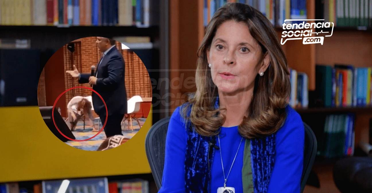 Tremenda caída de Martha Lucía es burla en internet, ministros corren a levantarla