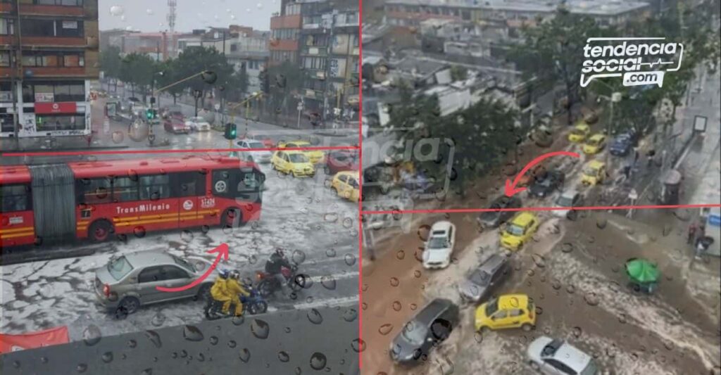 Así fue la piscina que se armó en Bogotá por lluvia y granizada, las vías quedaron tapadas