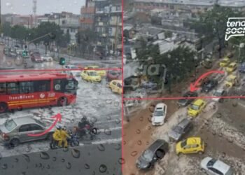 Así fue la piscina que se armó en Bogotá por lluvia y granizada, las vías quedaron tapadas